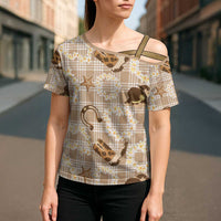 Aloha Hawaii Paniolo Khaki Palaka Cross Shoulder Shirt Coastal Rodeo - Polynesian Pride