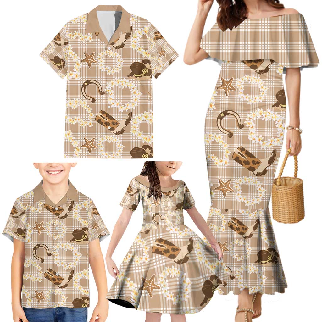 Aloha Hawaii Paniolo Khaki Palaka Family Matching Mermaid Dress and Hawaiian Shirt Coastal Rodeo - Polynesian Pride
