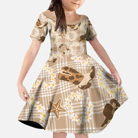 Aloha Hawaii Paniolo Khaki Palaka Family Matching Off The Shoulder Long Sleeve Dress and Hawaiian Shirt Coastal Rodeo - Polynesian Pride