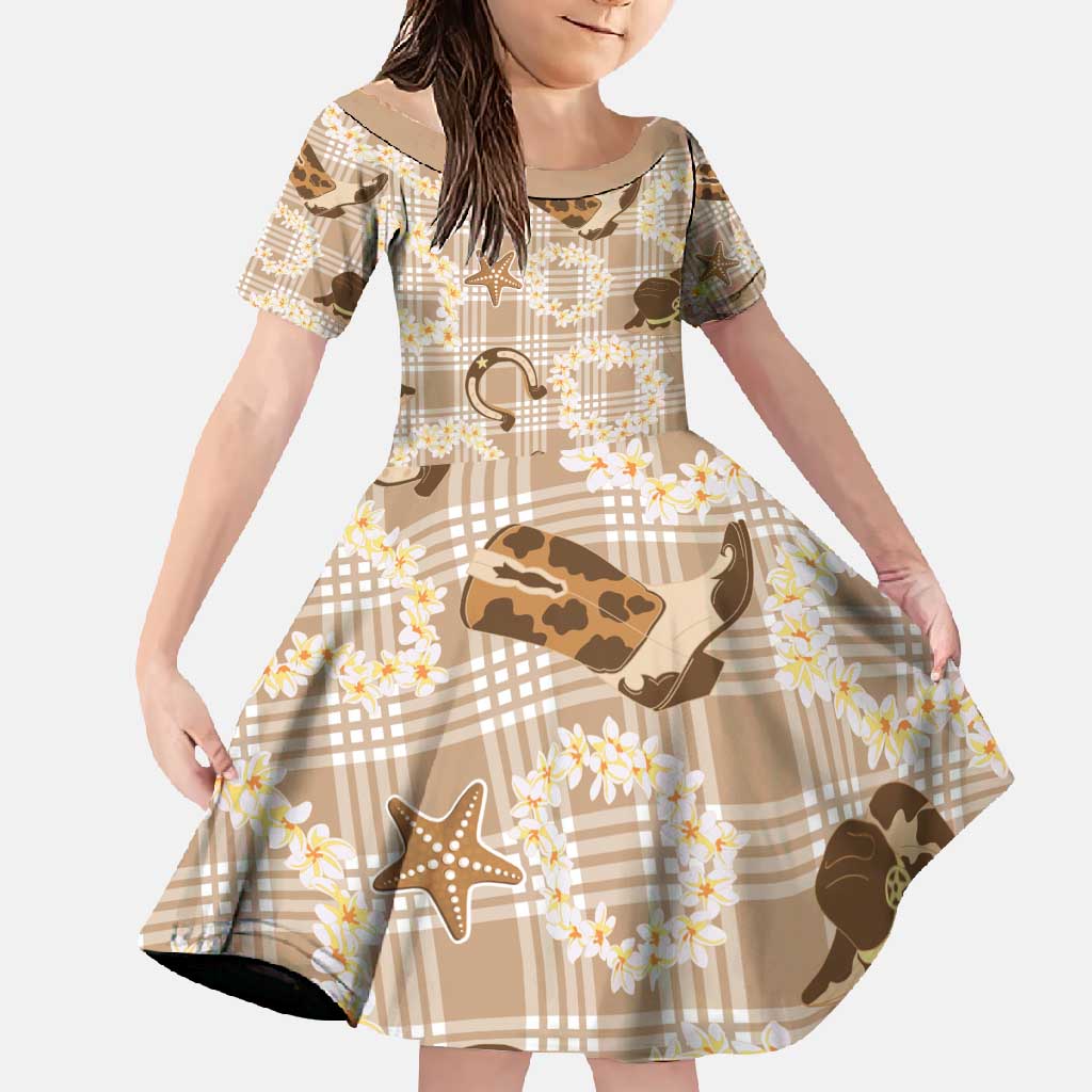 Aloha Hawaii Paniolo Khaki Palaka Family Matching Off Shoulder Maxi Dress and Hawaiian Shirt Coastal Rodeo - Polynesian Pride