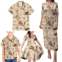 Aloha Hawaii Paniolo Khaki Palaka Family Matching Puletasi and Hawaiian Shirt Coastal Rodeo - Polynesian Pride