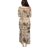 Aloha Hawaii Paniolo Khaki Palaka Family Matching Puletasi and Hawaiian Shirt Coastal Rodeo - Polynesian Pride