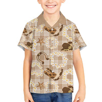 Aloha Hawaii Paniolo Khaki Palaka Family Matching Short Sleeve Bodycon Dress and Hawaiian Shirt Coastal Rodeo - Polynesian Pride