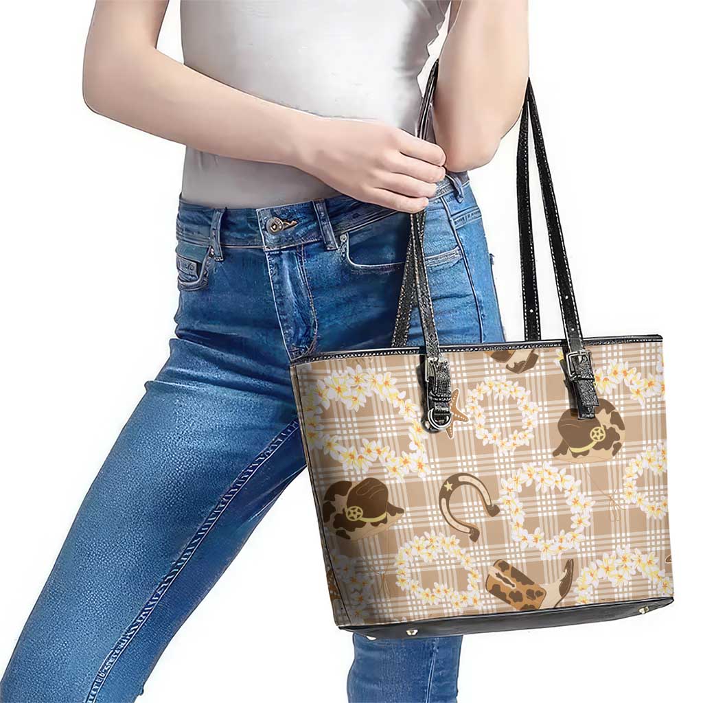 Aloha Hawaii Paniolo Khaki Palaka Leather Tote Bag Coastal Rodeo LT7 - Polynesian Pride