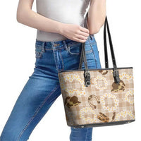 Aloha Hawaii Paniolo Khaki Palaka Leather Tote Bag Coastal Rodeo LT7 - Polynesian Pride