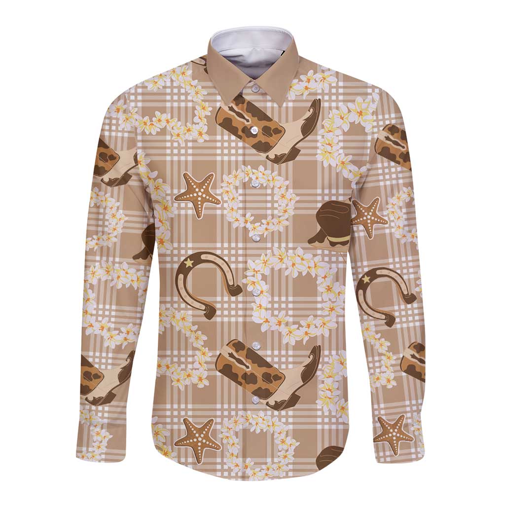 Aloha Hawaii Paniolo Khaki Palaka Long Sleeve Button Shirt Coastal Rodeo - Polynesian Pride