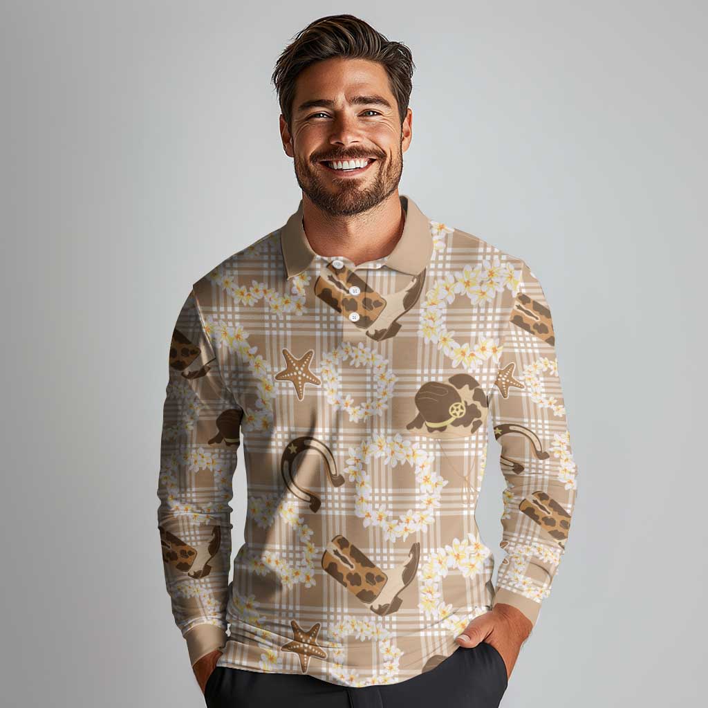 Aloha Hawaii Paniolo Khaki Palaka Long Sleeve Polo Shirt Coastal Rodeo - Polynesian Pride