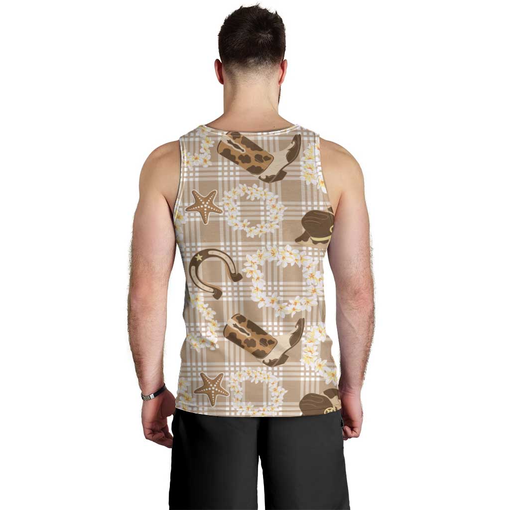 Aloha Hawaii Paniolo Khaki Palaka Men Tank Top Coastal Rodeo - Polynesian Pride