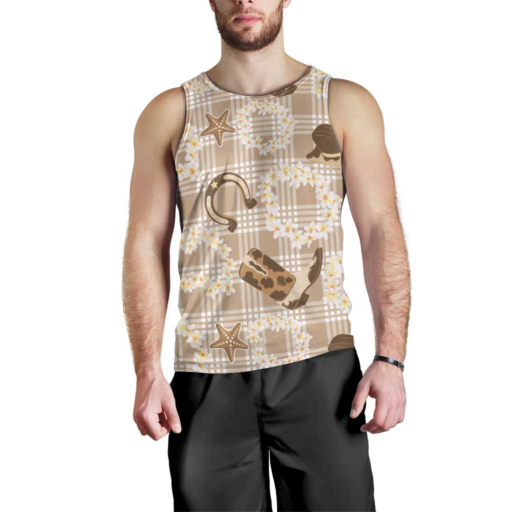 Aloha Hawaii Paniolo Khaki Palaka Men Tank Top Coastal Rodeo - Polynesian Pride