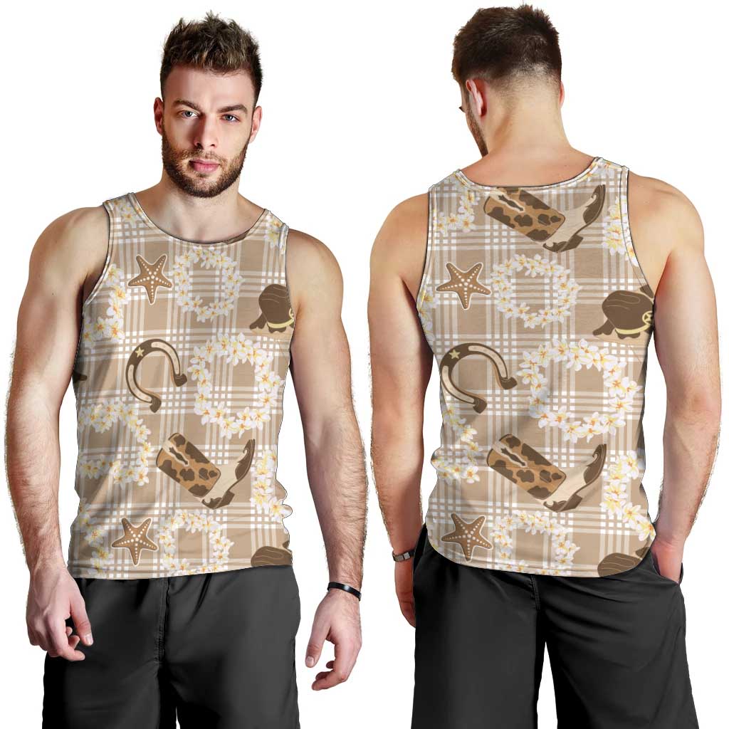 Aloha Hawaii Paniolo Khaki Palaka Men Tank Top Coastal Rodeo - Polynesian Pride