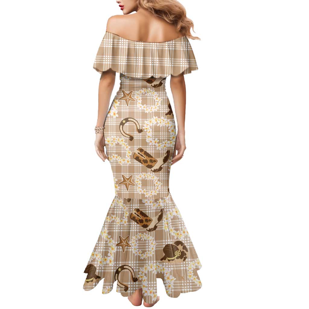 Aloha Hawaii Paniolo Khaki Palaka Mermaid Dress Coastal Rodeo - Polynesian Pride