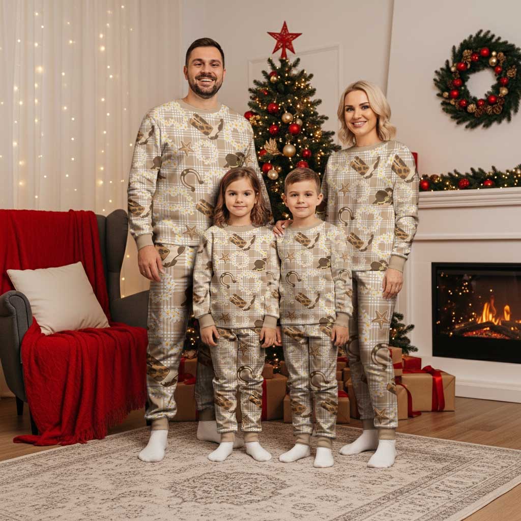 Aloha Hawaii Paniolo Khaki Palaka Christmas Pajama Set Coastal Rodeo - Polynesian Pride