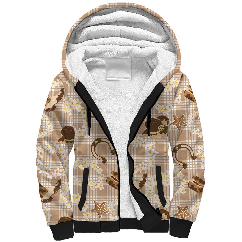Aloha Hawaii Paniolo Khaki Palaka Sherpa Hoodie Coastal Rodeo - Polynesian Pride