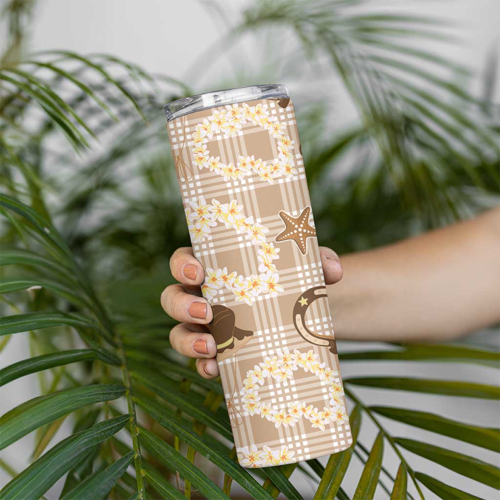Aloha Hawaii Paniolo Khaki Palaka Skinny Tumbler Coastal Rodeo - Polynesian Pride