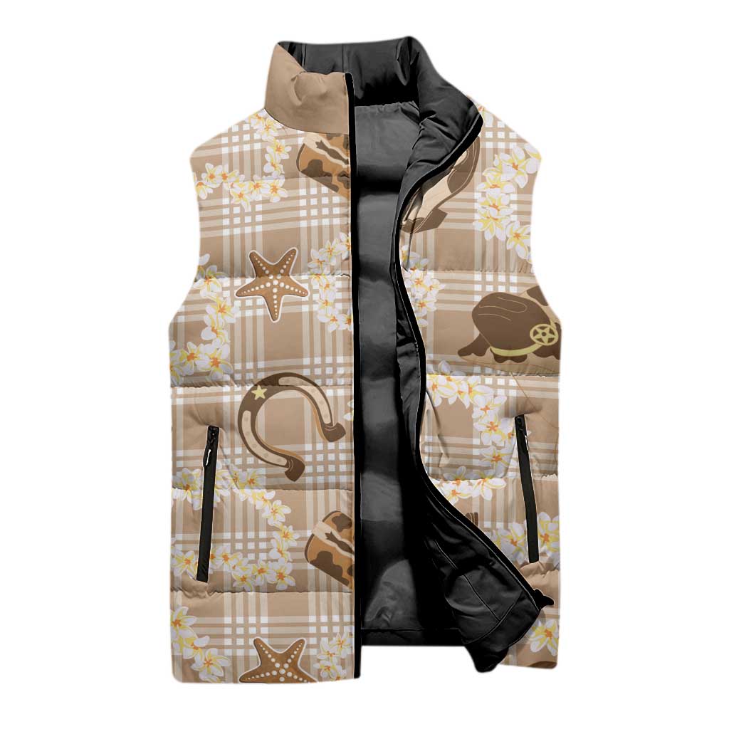 Aloha Hawaii Paniolo Khaki Palaka Sleeveless Puffer Jacket Coastal Rodeo - Polynesian Pride