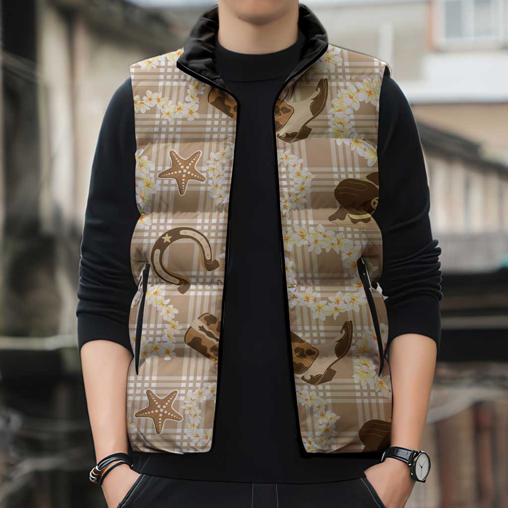 Aloha Hawaii Paniolo Khaki Palaka Sleeveless Puffer Jacket Coastal Rodeo - Polynesian Pride