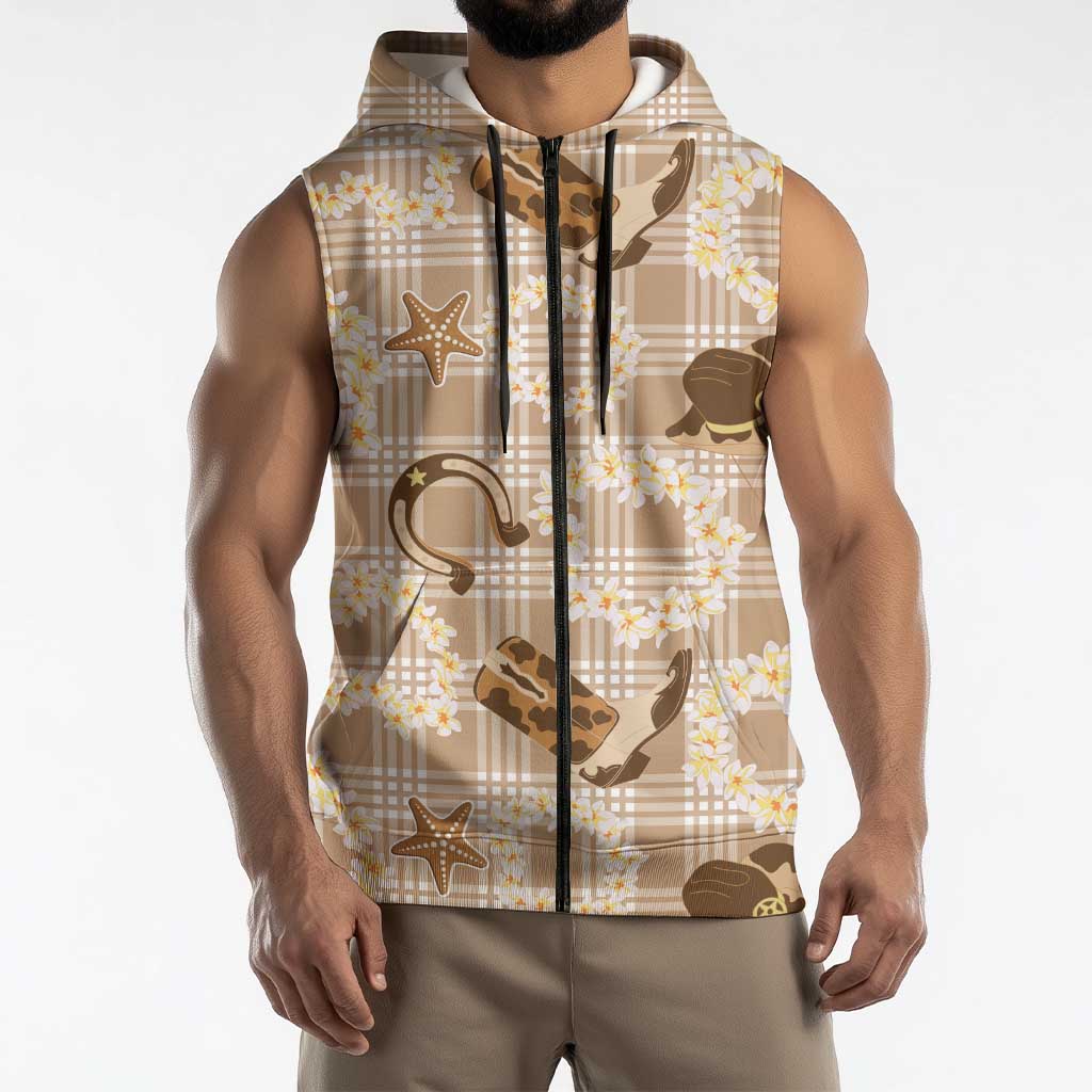Aloha Hawaii Paniolo Khaki Palaka Sleeveless Zip Hoodie Coastal Rodeo LT7