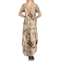 Aloha Hawaii Paniolo Khaki Palaka Summer Maxi Dress Coastal Rodeo - Polynesian Pride