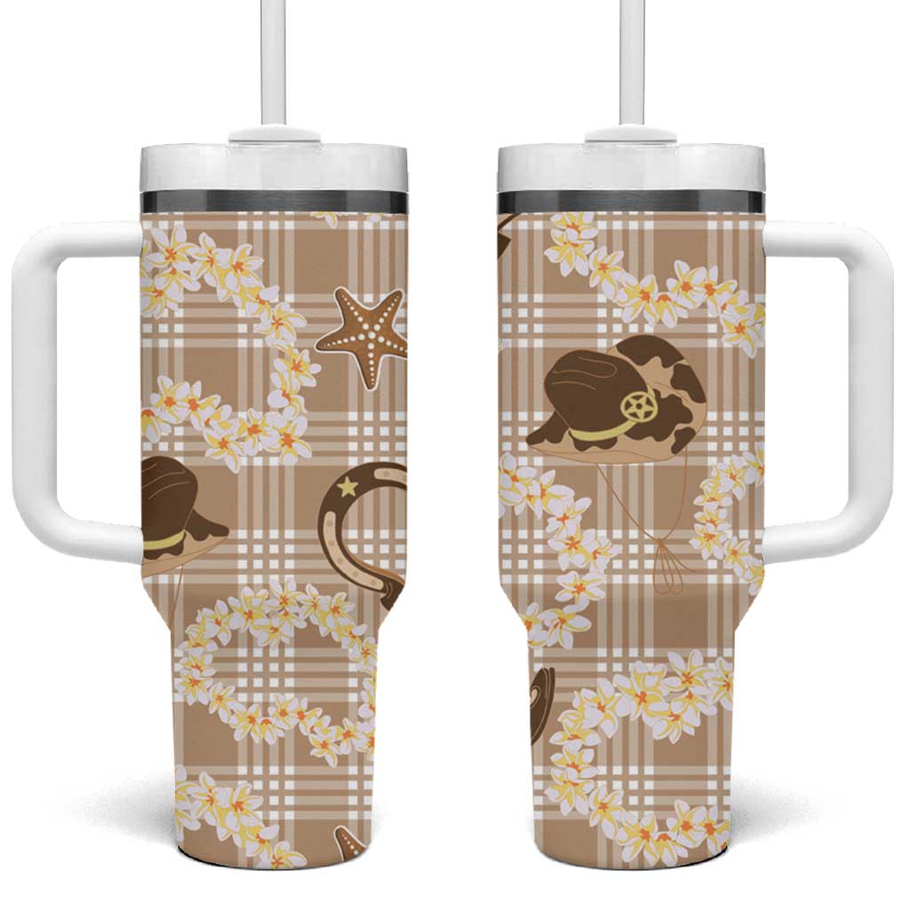 Aloha Hawaii Paniolo Khaki Palaka Tumbler With Handle Coastal Rodeo - Polynesian Pride