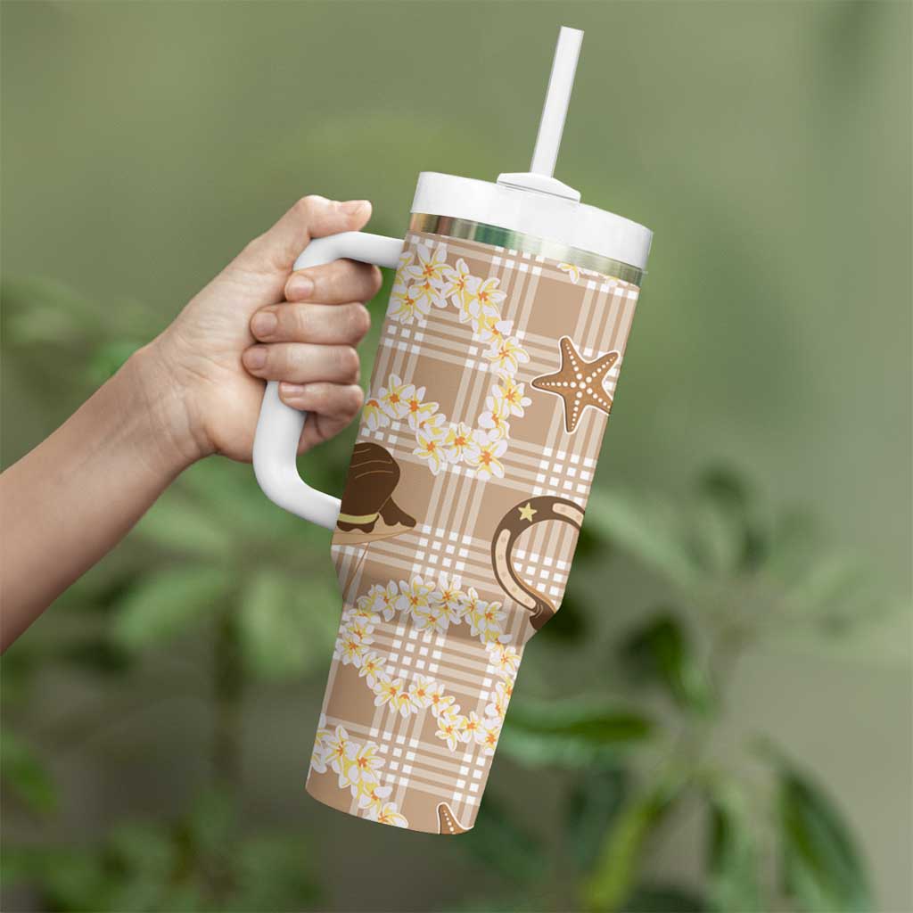 Aloha Hawaii Paniolo Khaki Palaka Tumbler With Handle Coastal Rodeo - Polynesian Pride