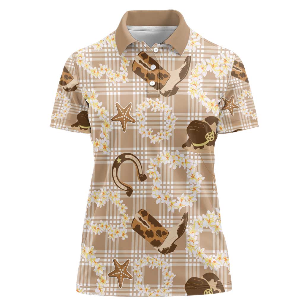 Aloha Hawaii Paniolo Khaki Palaka Women Polo Shirt Coastal Rodeo - Polynesian Pride