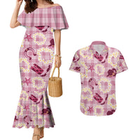 Aloha Hawaii Paniolo Lokelani Rose Palaka Couples Matching Mermaid Dress and Hawaiian Shirt Coastal Rodeo LT7 Rose Pink - Polynesian Pride