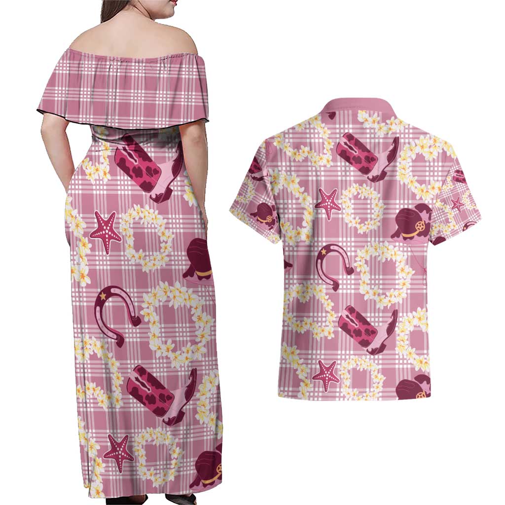 Aloha Hawaii Paniolo Lokelani Rose Palaka Couples Matching Off Shoulder Maxi Dress and Hawaiian Shirt Coastal Rodeo LT7 - Polynesian Pride