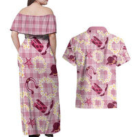 Aloha Hawaii Paniolo Lokelani Rose Palaka Couples Matching Off Shoulder Maxi Dress and Hawaiian Shirt Coastal Rodeo LT7 - Polynesian Pride