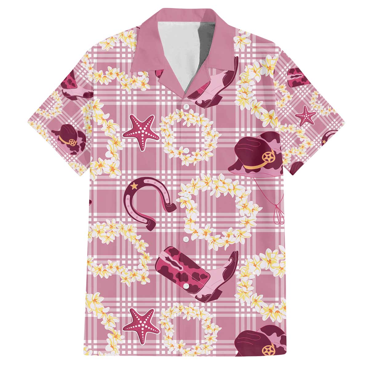 Aloha Hawaii Paniolo Lokelani Rose Palaka Family Matching Off The Shoulder Long Sleeve Dress and Hawaiian Shirt Coastal Rodeo - Polynesian Pride