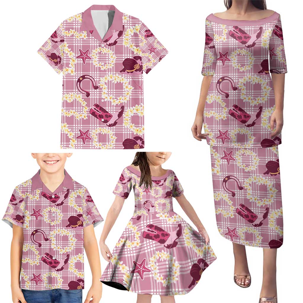 Aloha Hawaii Paniolo Lokelani Rose Palaka Family Matching Puletasi and Hawaiian Shirt Coastal Rodeo - Polynesian Pride