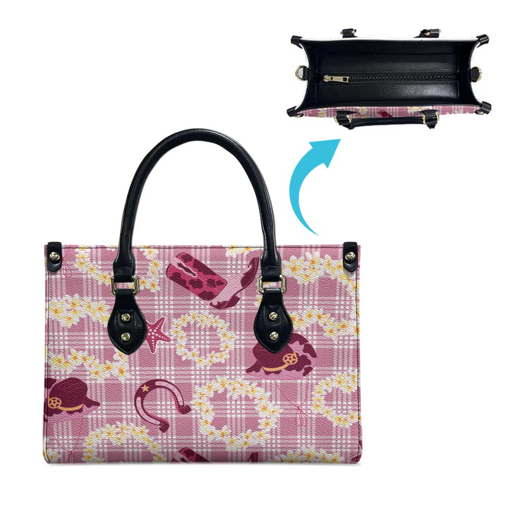 Aloha Hawaii Paniolo Lokelani Rose Palaka Leather Bag Coastal Rodeo - Polynesian Pride