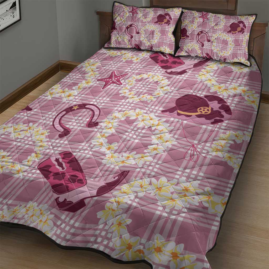 Aloha Hawaii Paniolo Lokelani Rose Palaka Quilt Bed Set Coastal Rodeo - Polynesian Pride