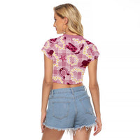 Aloha Hawaii Paniolo Lokelani Rose Palaka Raglan Cropped T Shirt Coastal Rodeo - Polynesian Pride