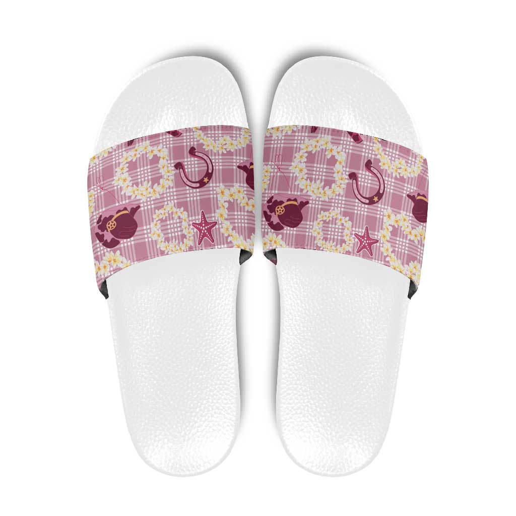 Aloha Hawaii Paniolo Lokelani Rose Palaka Slide Sandals Coastal Rodeo - Polynesian Pride