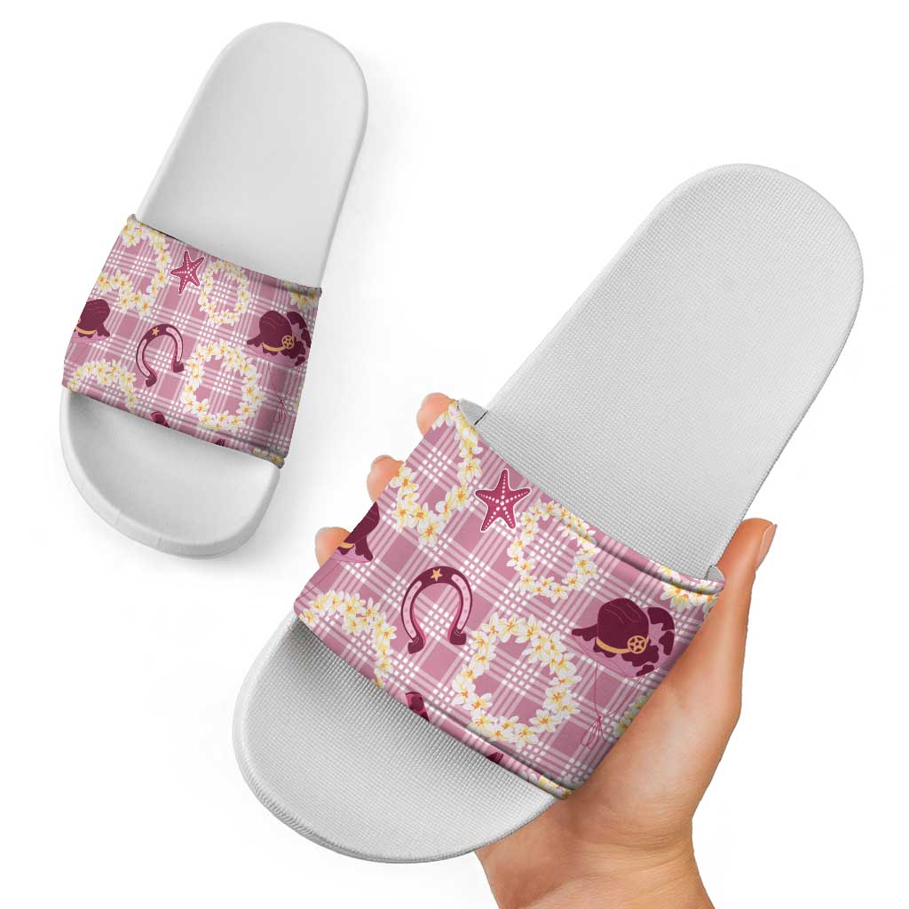 Aloha Hawaii Paniolo Lokelani Rose Palaka Slide Sandals Coastal Rodeo - Polynesian Pride