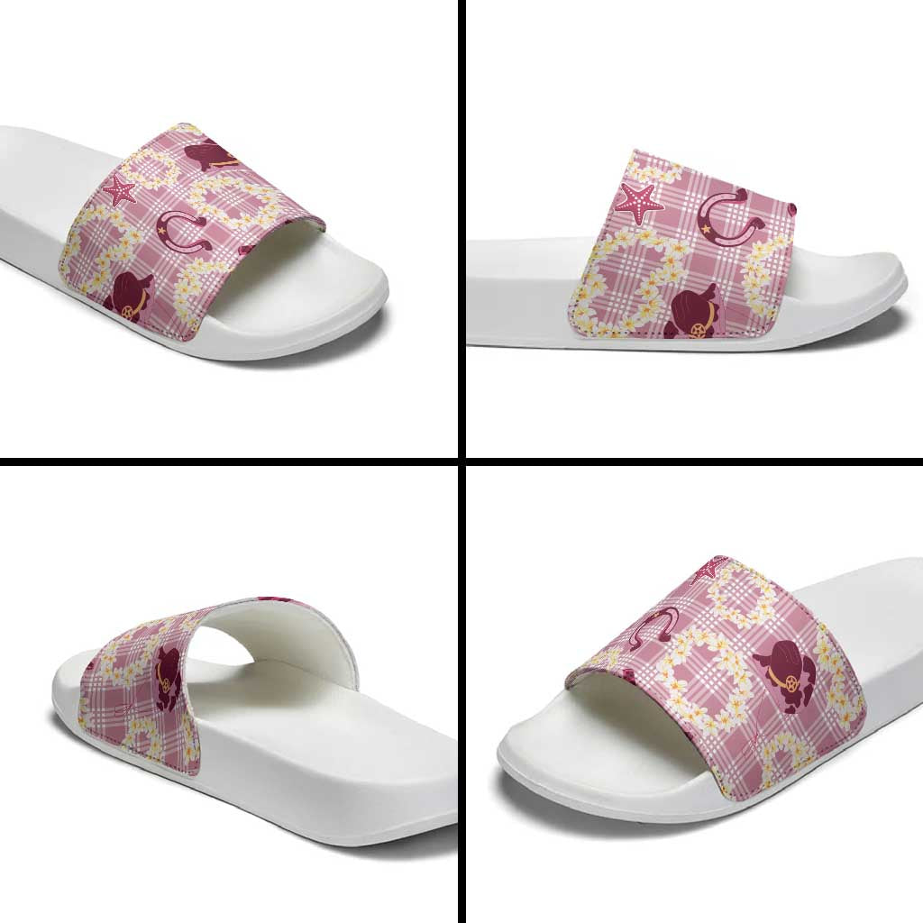 Aloha Hawaii Paniolo Lokelani Rose Palaka Slide Sandals Coastal Rodeo - Polynesian Pride