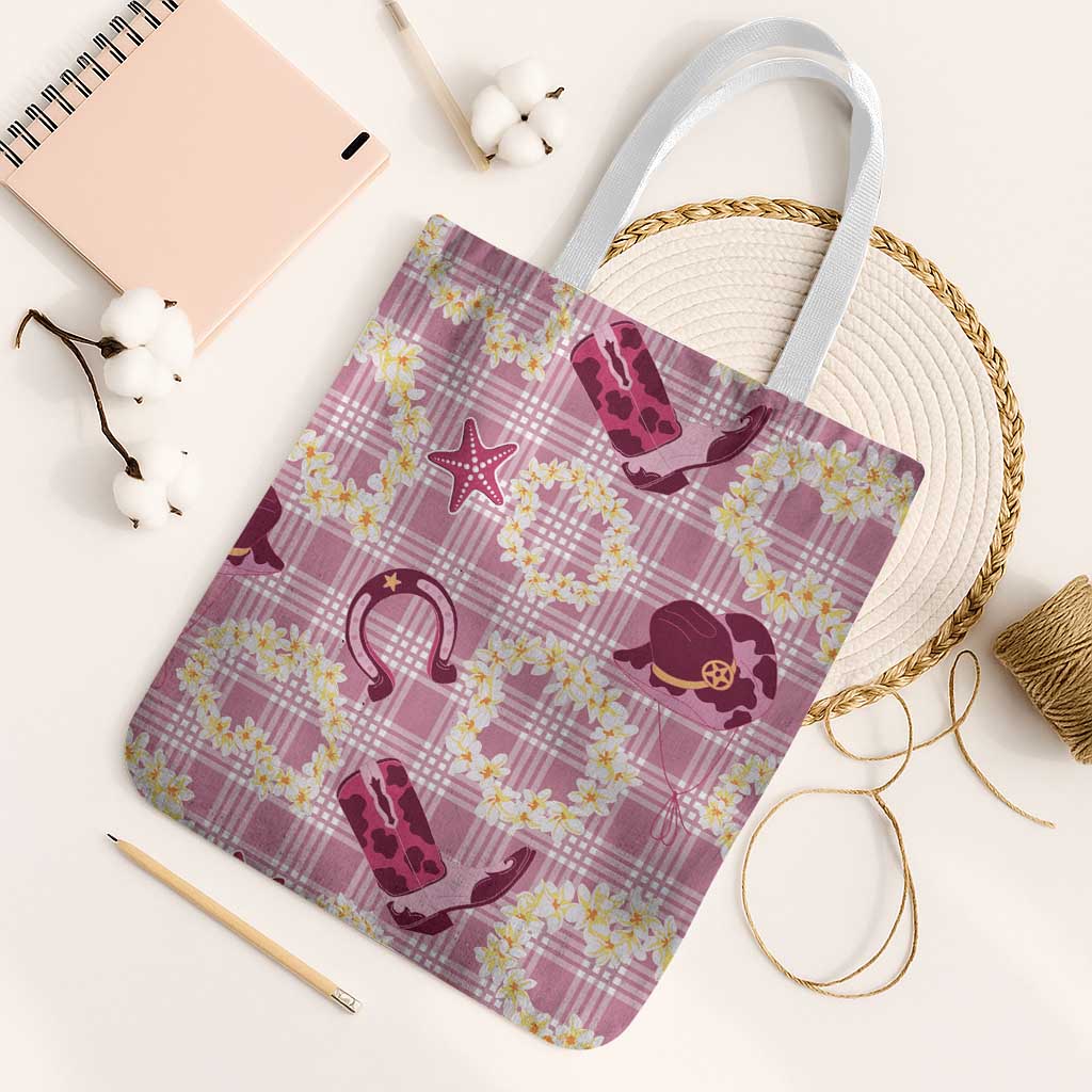 Aloha Hawaii Paniolo Lokelani Rose Palaka Tote Bag Coastal Rodeo LT7 White Strap One Size Rose Pink - Polynesian Pride
