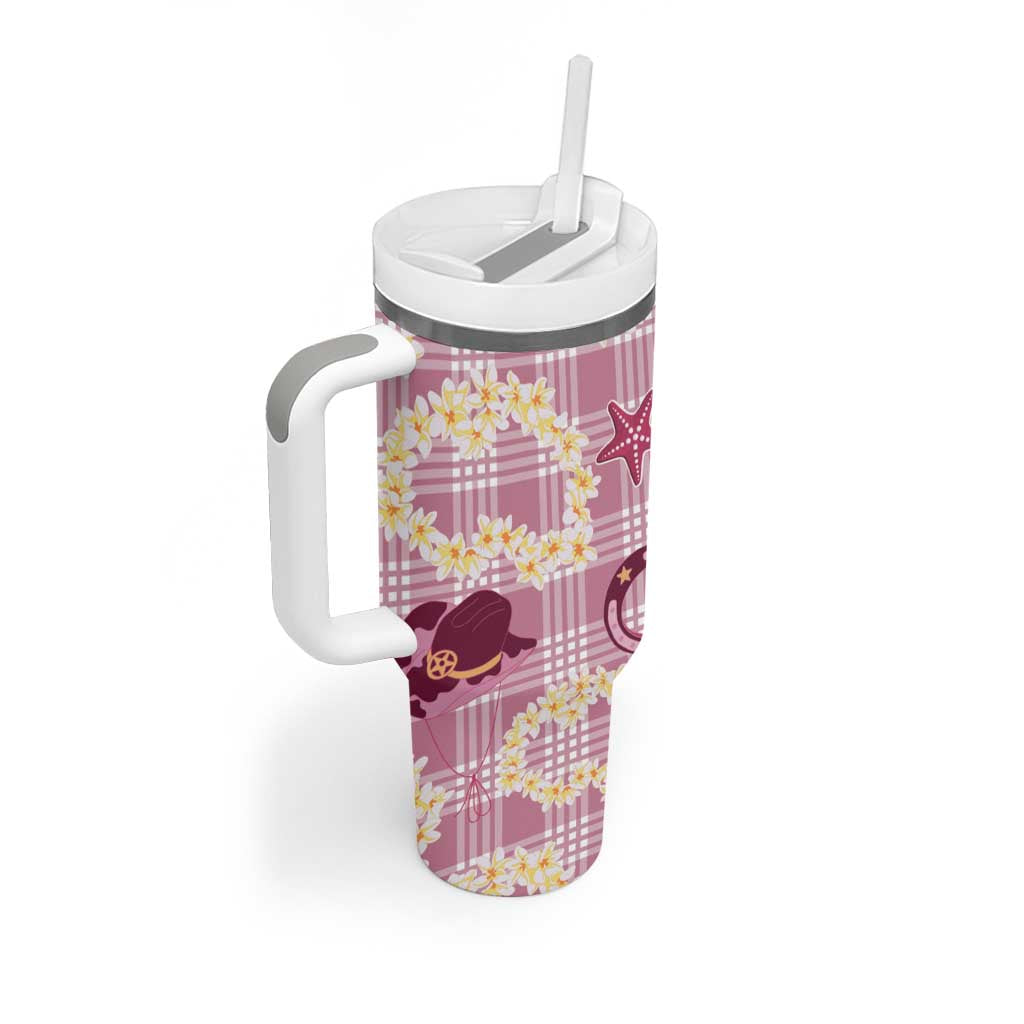 Aloha Hawaii Paniolo Lokelani Rose Palaka Tumbler With Handle Coastal Rodeo - Polynesian Pride