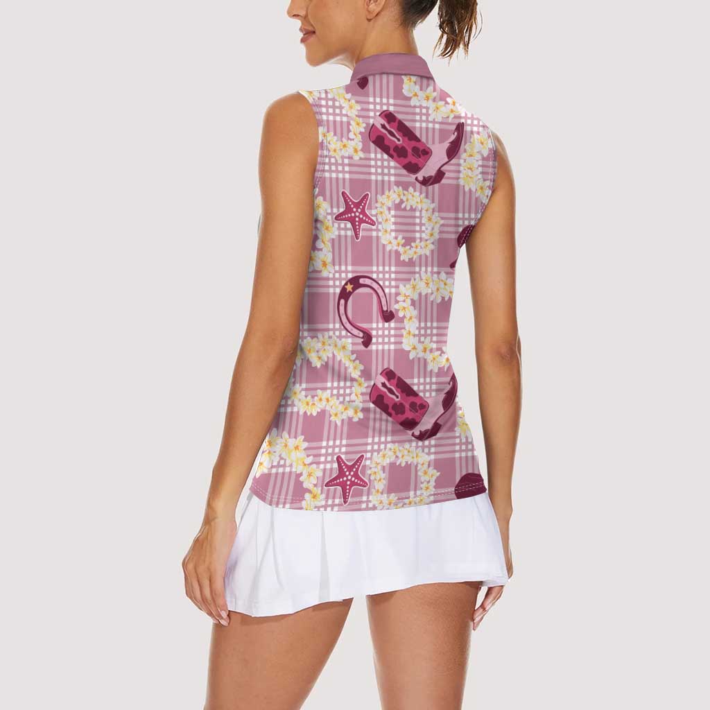 Aloha Hawaii Paniolo Lokelani Rose Palaka Women Sleeveless Polo Shirt Coastal Rodeo - Polynesian Pride