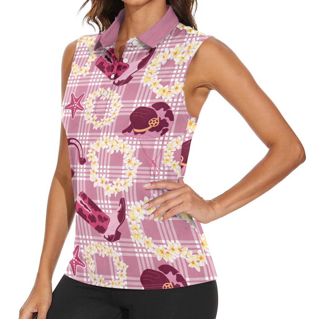 Aloha Hawaii Paniolo Lokelani Rose Palaka Women Sleeveless Polo Shirt Coastal Rodeo - Polynesian Pride