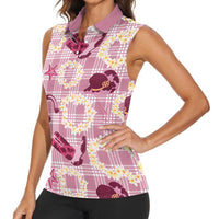 Aloha Hawaii Paniolo Lokelani Rose Palaka Women Sleeveless Polo Shirt Coastal Rodeo - Polynesian Pride