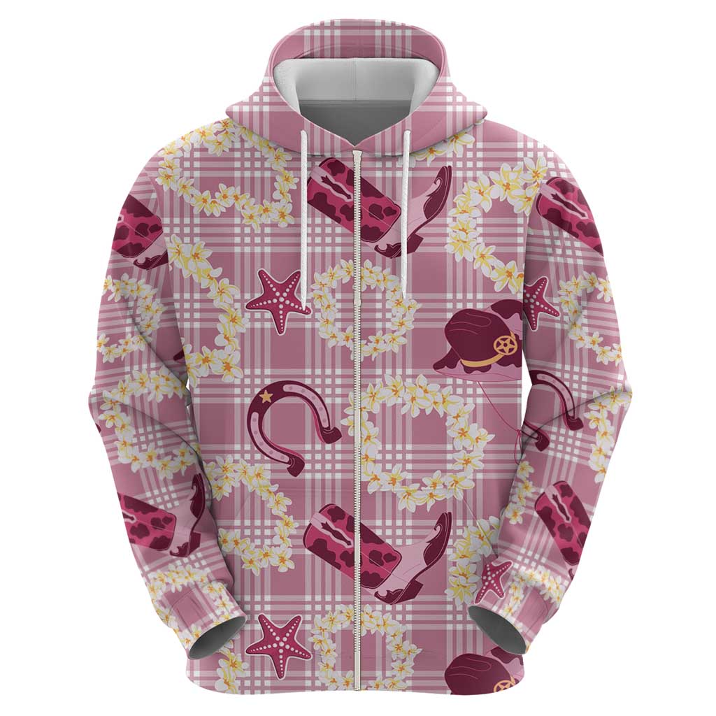 Aloha Hawaii Paniolo Lokelani Rose Palaka Zip Hoodie Coastal Rodeo - Polynesian Pride