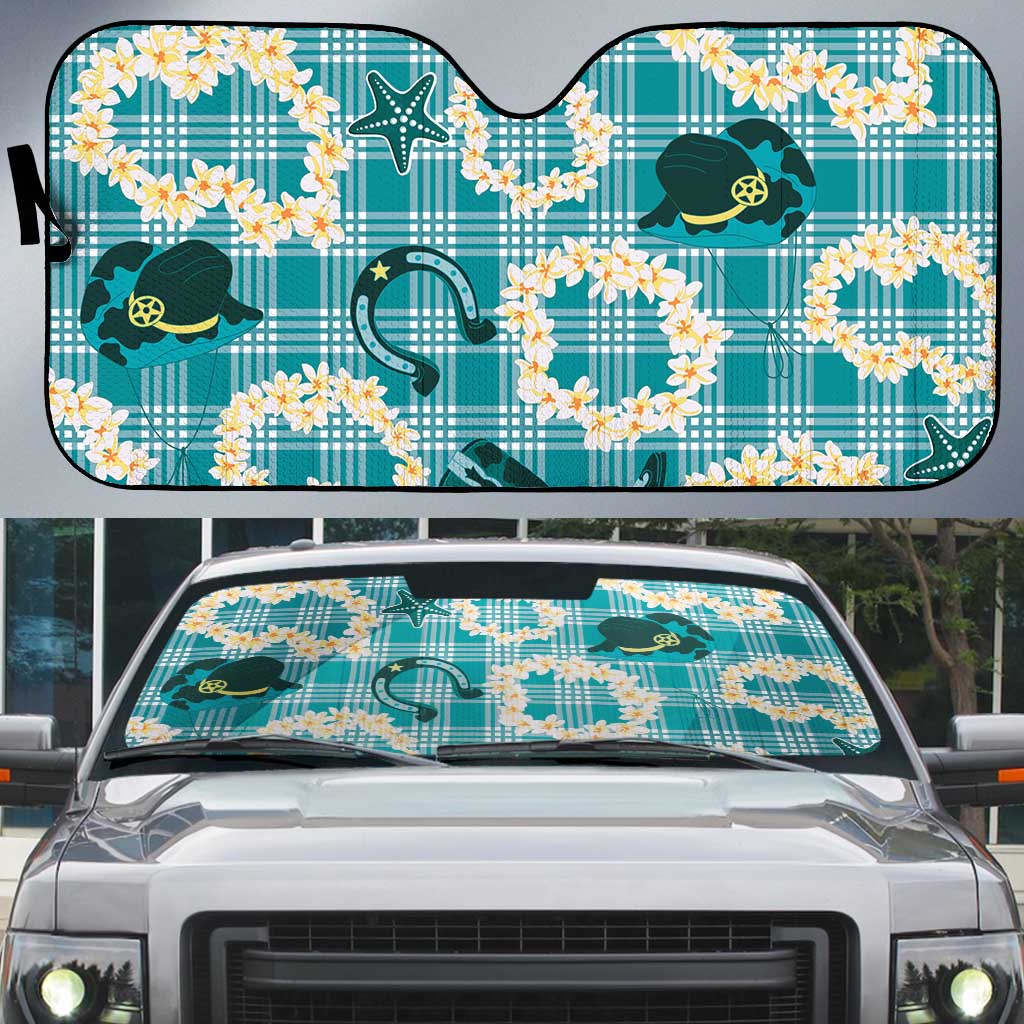 Aloha Hawaii Paniolo Teal Palaka Auto Sun Shade Coastal Rodeo - Polynesian Pride