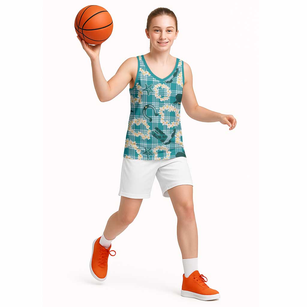 Aloha Hawaii Paniolo Teal Palaka Basketball Jersey Coastal Rodeo - Polynesian Pride