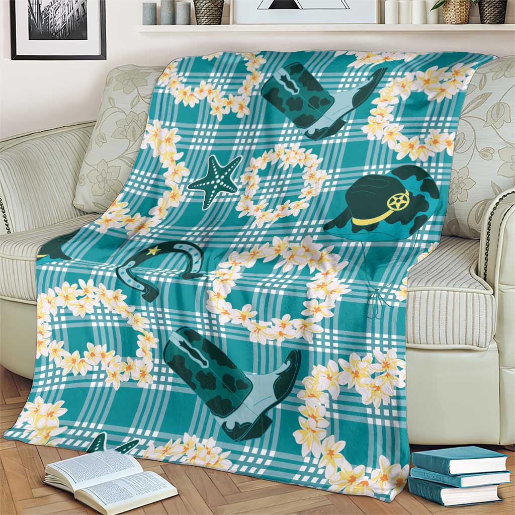 Aloha Hawaii Paniolo Teal Palaka Blanket Coastal Rodeo - Polynesian Pride