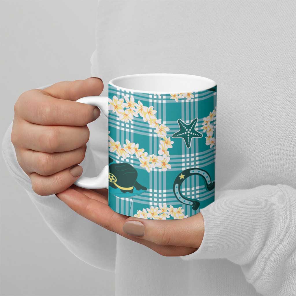 Aloha Hawaii Paniolo Teal Palaka Ceramic Mug Coastal Rodeo - Polynesian Pride