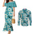 Aloha Hawaii Paniolo Teal Palaka Couples Matching Mermaid Dress and Long Sleeve Button Shirt Coastal Rodeo - Polynesian Pride