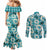 Aloha Hawaii Paniolo Teal Palaka Couples Matching Mermaid Dress and Long Sleeve Button Shirt Coastal Rodeo - Polynesian Pride