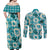 Aloha Hawaii Paniolo Teal Palaka Couples Matching Off Shoulder Maxi Dress and Long Sleeve Button Shirt Coastal Rodeo - Polynesian Pride
