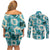 Aloha Hawaii Paniolo Teal Palaka Couples Matching Off Shoulder Short Dress and Long Sleeve Button Shirt Coastal Rodeo - Polynesian Pride